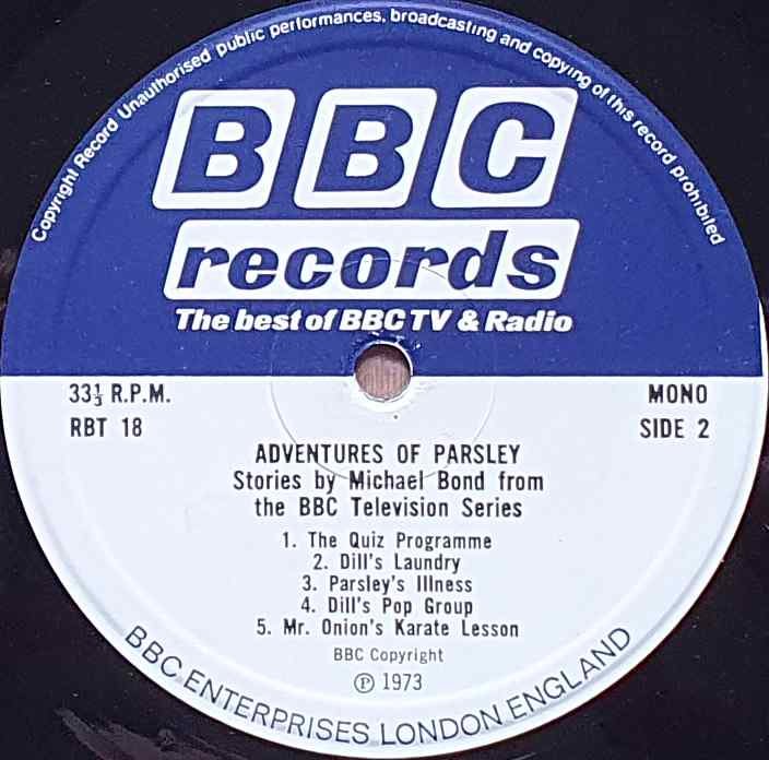 RBT 18 Adventures of Parsley Michael Bond from the BBC records and Tapes library Label